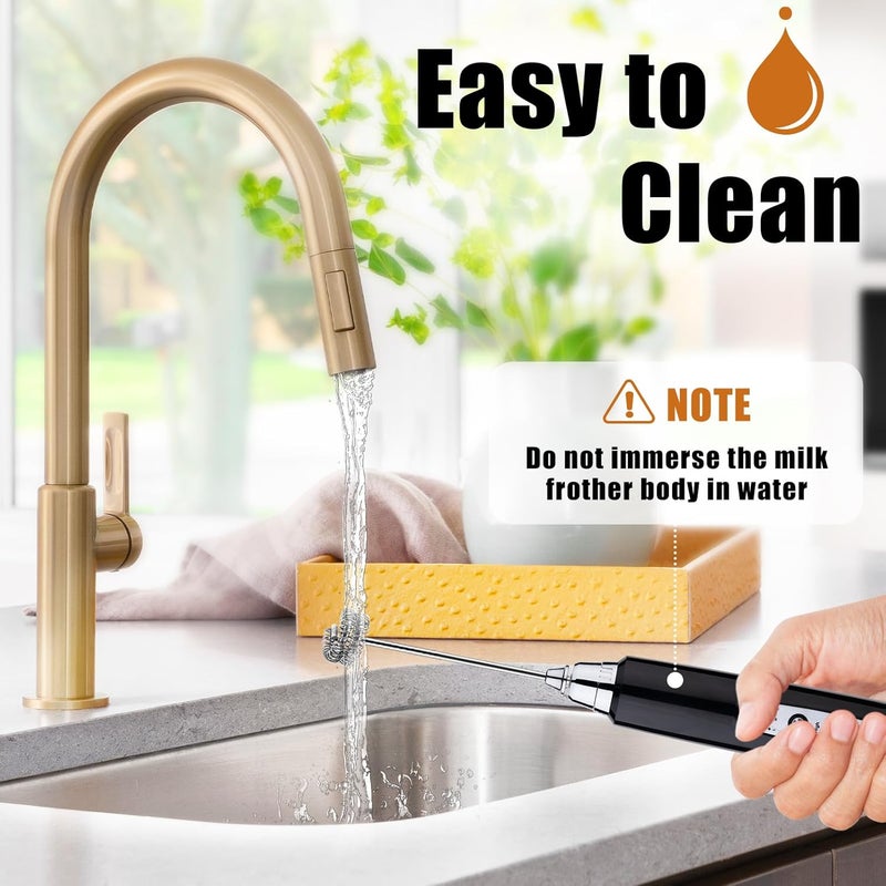 Nahida Black Handheld Milk Frother for Coffee, Rechargeable Electric Whisk with 3 Heads 3 Speeds Frother Foam Maker For Latte, Cappuccino, Hot Chocolate, Egg - Image 4